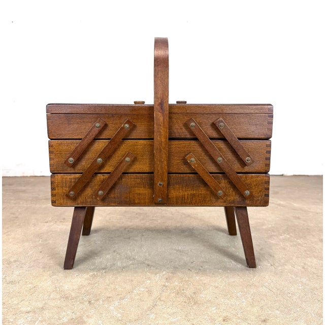 1960s 1960’s Mid Century Modern Expanding Wooden Sewing Box For Sale - Image 5 of 12