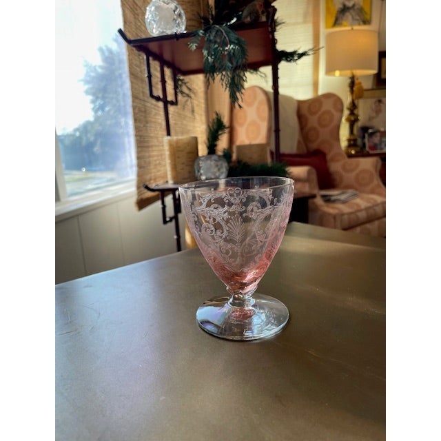 Art Deco 1920's Fostoria Versailles Pink Footed Juice Glasses- Set of 12 For Sale - Image 3 of 7