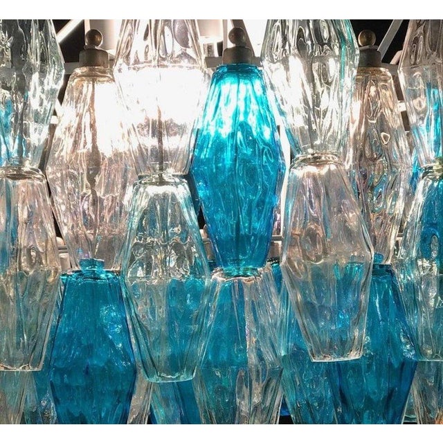 Murano Glass Poliedri Sapphire Colored Chandelier in the Style of Carlo Scarpa For Sale - Image 6 of 11