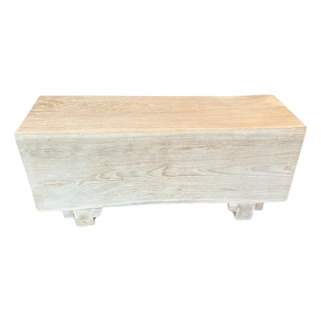 Andrianna Shamaris Minimalist Bleached Teak Wood Log Style Bench For Sale
