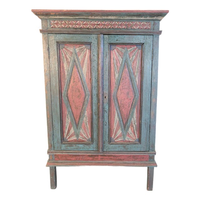19th Century Antique Carved & Painted 2-Door Side Cabinet For Sale