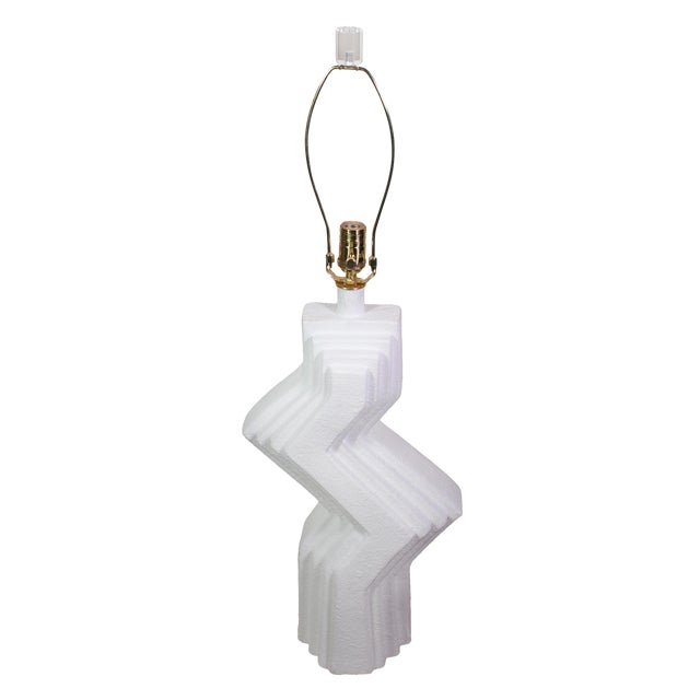 70's Plaster Ziggurat Lamp With Lucite Finial For Sale