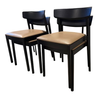 Andreu World 'Smart Chair' Stacking Dining Chairs, Set of 4 - Black Beechwood & Taupe Leather For Sale