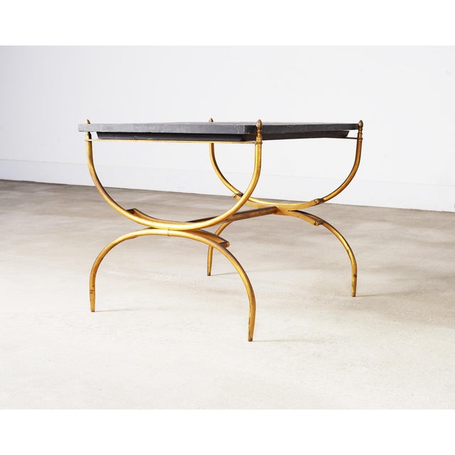 Italian Neoclassical Style Curule Brass Slate Cocktail Table For Sale - Image 15 of 18
