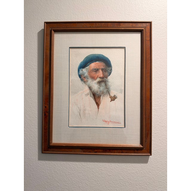 Italian Augusto Moriani (Italian, 1854–1913) Watercolor Portrait of Bearded Man With Pipe, Framed For Sale - Image 3 of 12