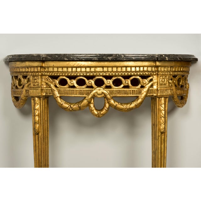 Gold Pair of 18th Century French Louis XVI Giltwood Demilune Tables For Sale - Image 8 of 18