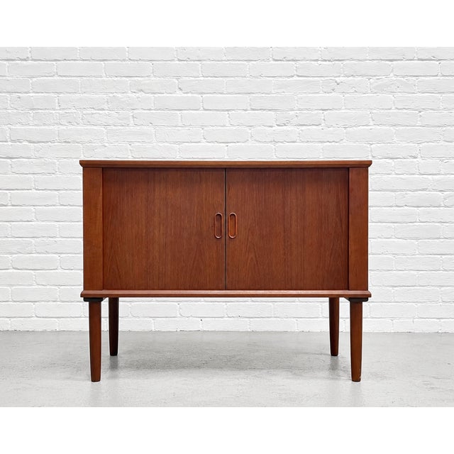 Mid-Century Modern Danish Mid Century Modern Tambour Door Jr. Credenza / Vinyl Record Storage Cabinet, Circa 1960's For Sale - Image 3 of 13