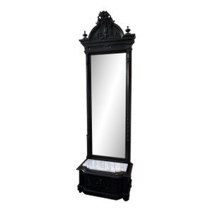 Early 19th Century Ebonized Renaissance Revival Pier Mirror With Marble Console