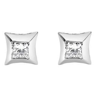 10K White Gold 1/2 Cttw Invisible Set Princess-Cut Diamond Stud Earrings (H-I Color, SI2-I1 Clarity) For Sale