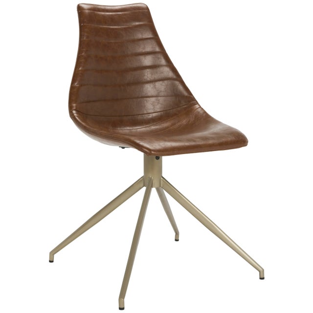 Bailey Mid Century Modern Leather Swivel Dining Chair in Light Brown & Brass - a Pair For Sale - Image 4 of 10