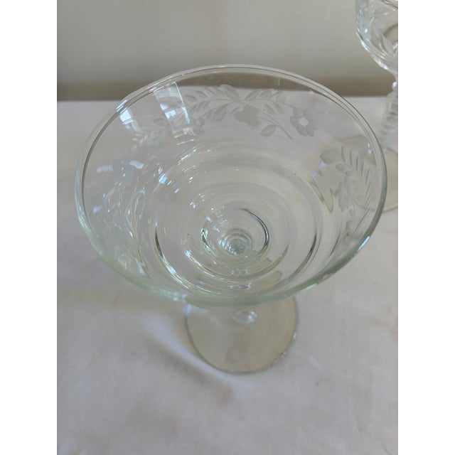 Mid 20th Century Vintage Libbey Rock Sharpe Etched Crystal Champagne Coupes - Set of 3 For Sale - Image 5 of 7