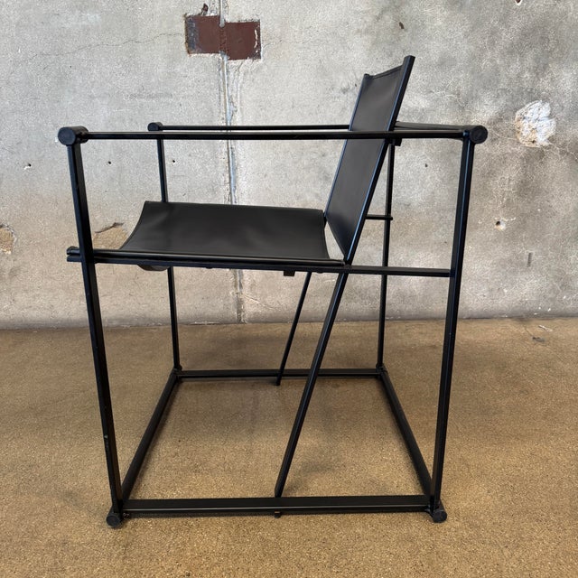 Metal 1990s Post Modern Black Leather and Metal Armchair #1 Attributed to Radbound Van Beekum for Pastoe For Sale - Image 7 of 11