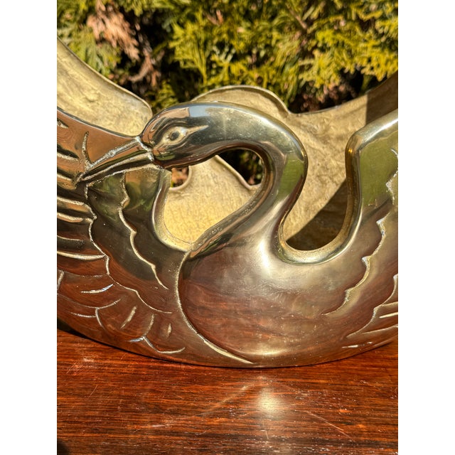 Elegant Mid 20th century Brass Basket With Retro Art Deco Style Crane Design For Sale In Greenville, SC - Image 6 of 11