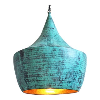 Hand Hammered Verdigris Copper Pendant Light Medium For Sale