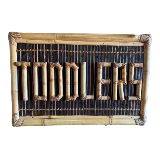 Vintage Coastal Split Rattan “Toddler” Sign For Sale