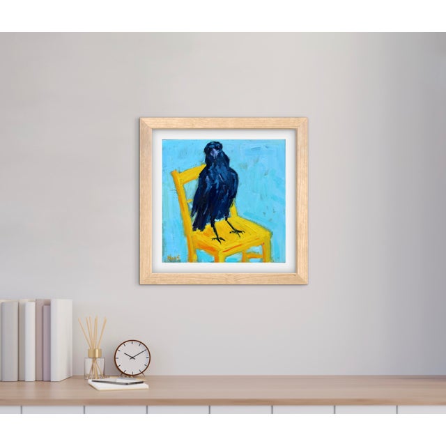 2020s Crow Raven on Yellow Chair, Oil Painting by L Haas For Sale - Image 5 of 6