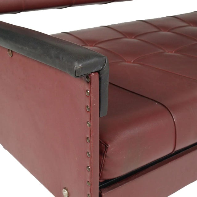 Italian Cubist Iron & Faux Leather Armchairs and Daybed, 1960s, Set of 3 For Sale - Image 10 of 12