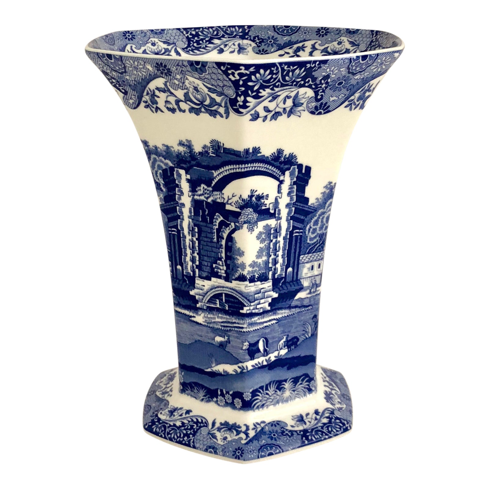 English Blue Willow Fluted Vase Chairish