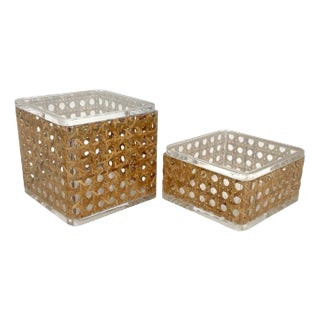 Acrylic & Rattan Box, Italy, 1970s, Set of 2 For Sale