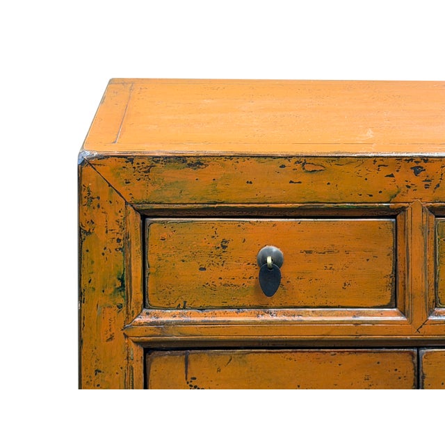 Distressed Vintage Style Weathered Orange Drawers Credenza Cabinet For Sale - Image 11 of 15