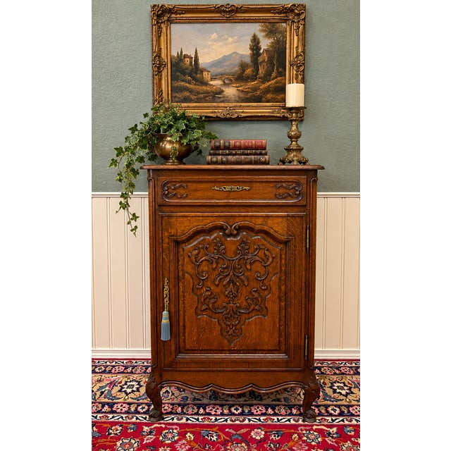BEAUTIFULLY Carved Antique French Oak Louis XV Style Cabinet Cupboard with Drawer c.1920s-30s Beautiful antique French oak...