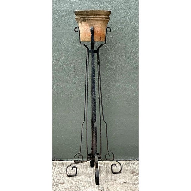 Mid 20th Century Vintage Hammered Iron and Wells Cement Planter Stand For Sale - Image 5 of 13