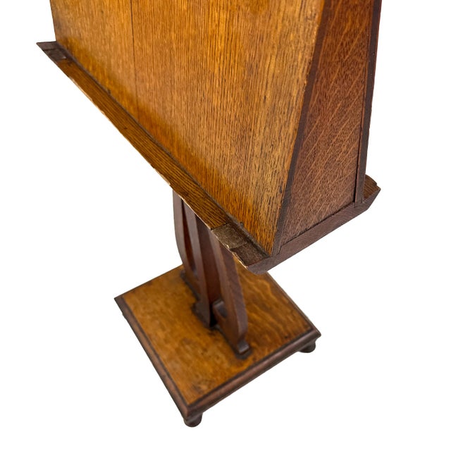 Antique 1900s Arts and Crafts Quartersawn Oak Double-Sided Duet Music Stand W/ Lyre Shaped Pedestal For Sale - Image 12 of 18
