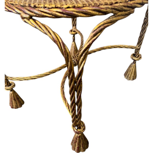 1950’s Italian Gilt Rope and Tassel Wrought Iron Hollywood Regency Chairs - A Pair For Sale - Image 11 of 12