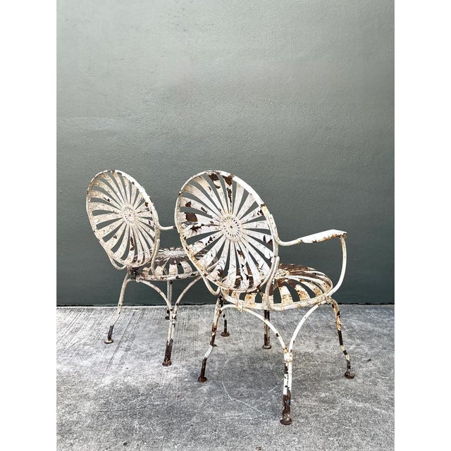 Mid-Century Modern Vintage Francois Carre Sunburst Metal Garden Chairs - A Pair For Sale - Image 3 of 12