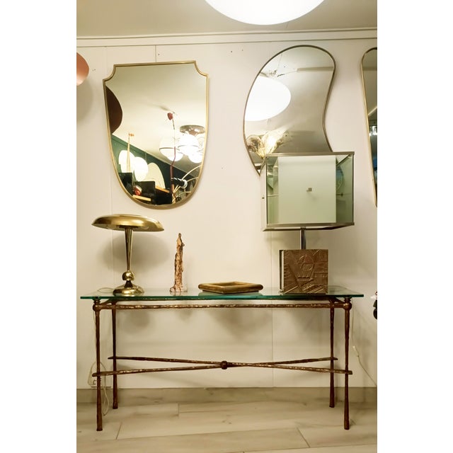 1970s Gilt Iron and Glass Console by Giovanni Banci for Hermes, Italy, 1970s For Sale - Image 5 of 9