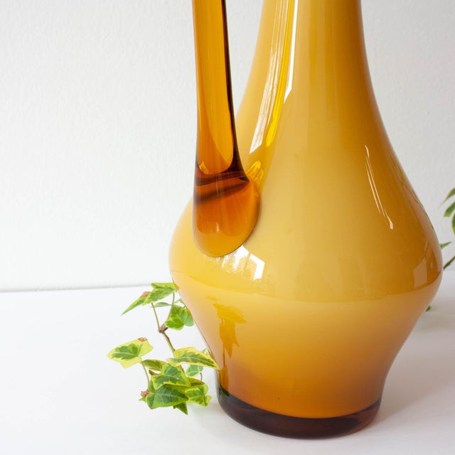 Glass Vintage Portuguese Opaline Mustard Glass Jug, 1960s For Sale - Image 7 of 13