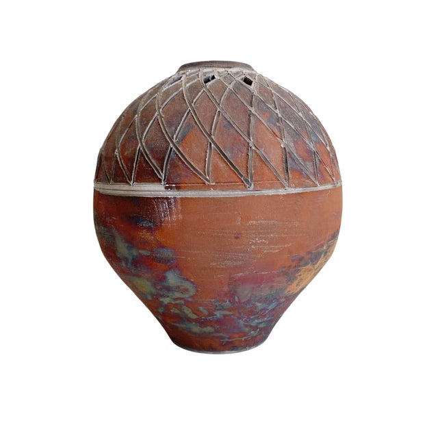 1990s VTG Steve Ernt Raku Studio Art Pottery Signed Metallic Glaze 7" For Sale - Image 5 of 10