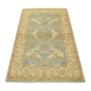 Oushak Rug 4’1” X 6’3” Blue Wool Tribal Hand-Knotted Oriental Carpet
