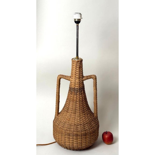 Wood Large Mid-Century Handmade Floor Lamp in Rattan, 1960s For Sale - Image 7 of 16