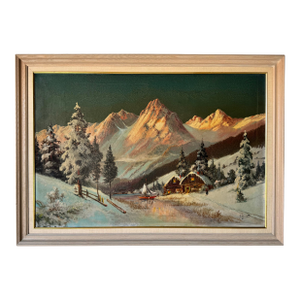1920's Eugene La Foret ( French/American 1884-1955) Alpine Glow Landscape Oil Painting, Framed
