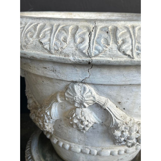Large Pair Neoclassical Style Cast Stone Planters With Undertrays For Sale - Image 4 of 9