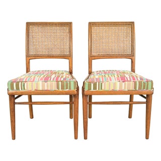 Robsjohn-Gibbings Style Mid-Century Modern Walnut and Cane Side Chairs or Dining Chairs by Henredon, Pair For Sale