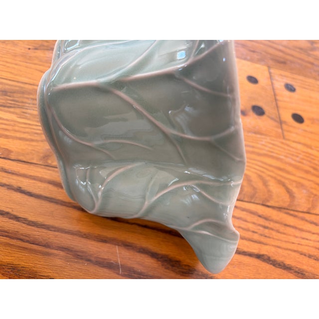 Set of 3 Vintage Chinese Longquan Celadon Cabbage Leaf Planters With Underplates For Sale - Image 14 of 14