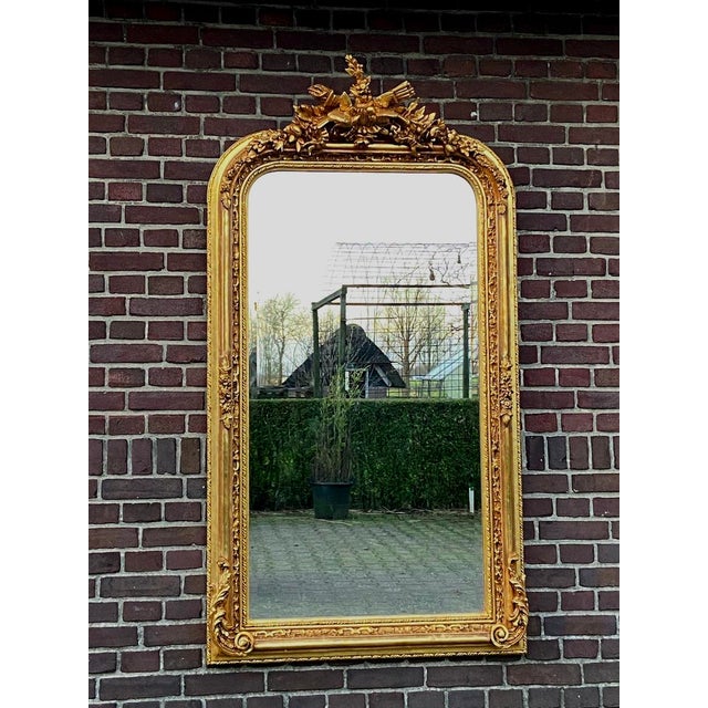 1980s French Louis XVI Gold Wood Floor Mirror For Sale - Image 6 of 11
