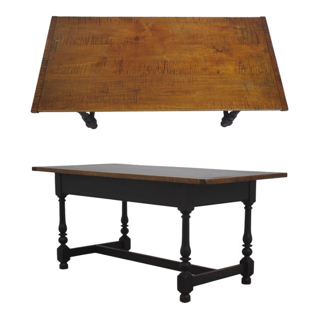 Tiger Maple Top Black Base Coffee Table For Sale