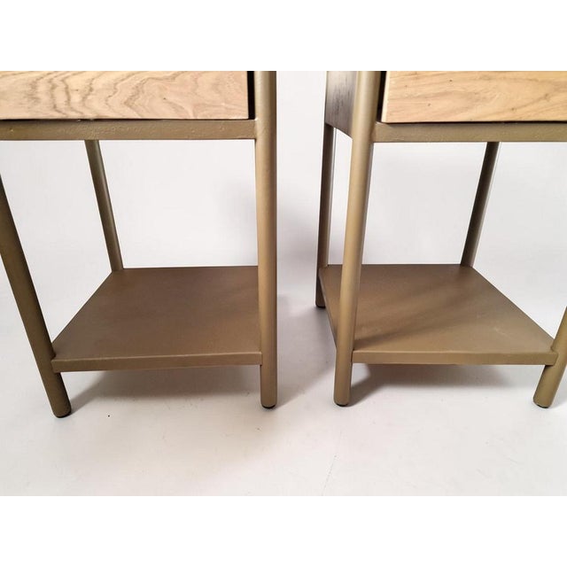 Beige Vintage Bedside Tables in Metal and Wood, 1950s, Set of 2 For Sale - Image 8 of 11