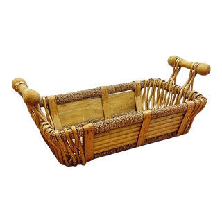 Mid 20th Century Mid Century Modern Woven Bamboo Wood Twine Basket - For Sale