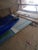 Handmade Cotton Flat Weave Area Rug, Sky Blue and White Striped Dhurrie - 10'x14' For Sale - Image 14 of 14