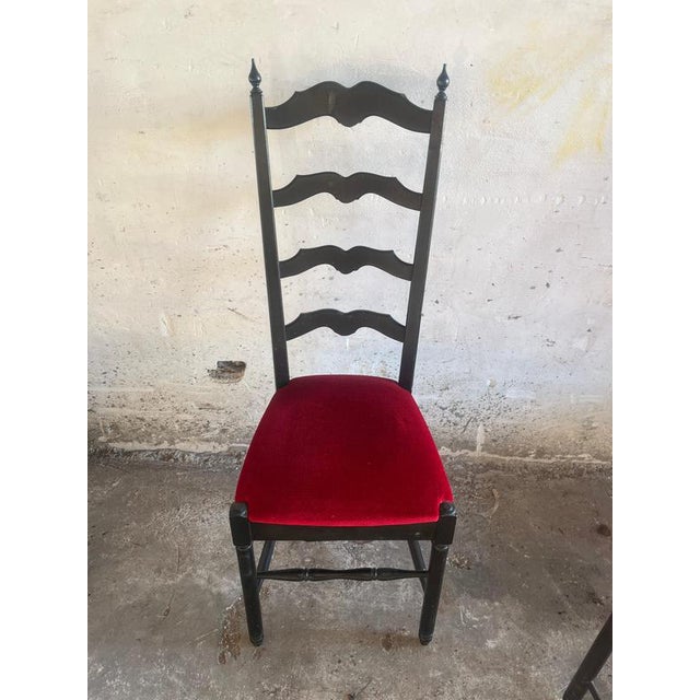 High-Back Dining Chairs in Black Wood and Red Velvet, Set of 6 For Sale - Image 6 of 11