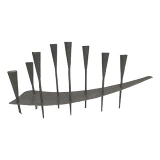 Massive 2Ft Approx Mid Century Modern Hand Forged Brutalist Isamu Noguchi Insp Sculptural Abstract 8-Light Cast Iron Candelabra, Japan For Sale