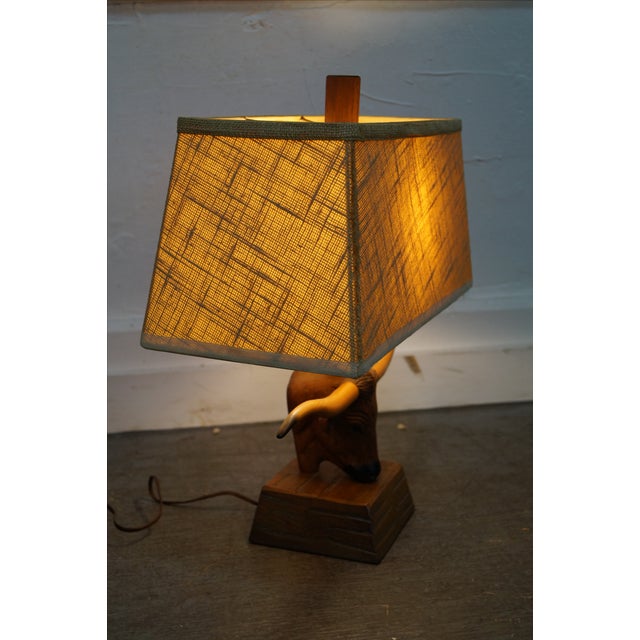 Brandt Ranch Oak Carved Texas Longhorn Table Lamp Chairish