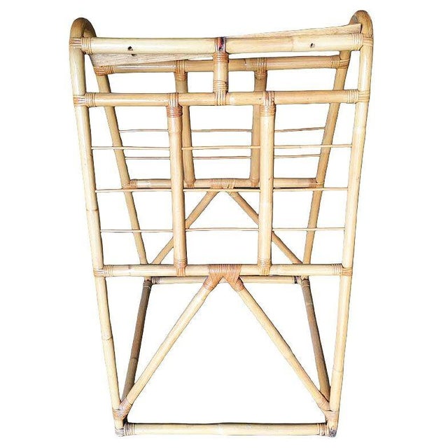 Restored 1938 Art Deco Arched Rattan & Wicker Fabric Display Rack For Sale - Image 4 of 10