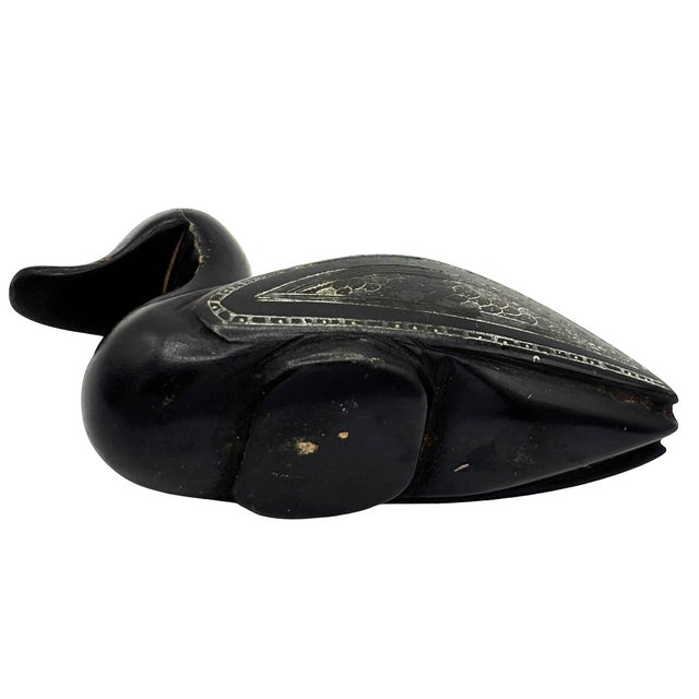 Mid 20th Century Chinese Export Hand Carved Teak Wood Duck For Sale - Image 4 of 5