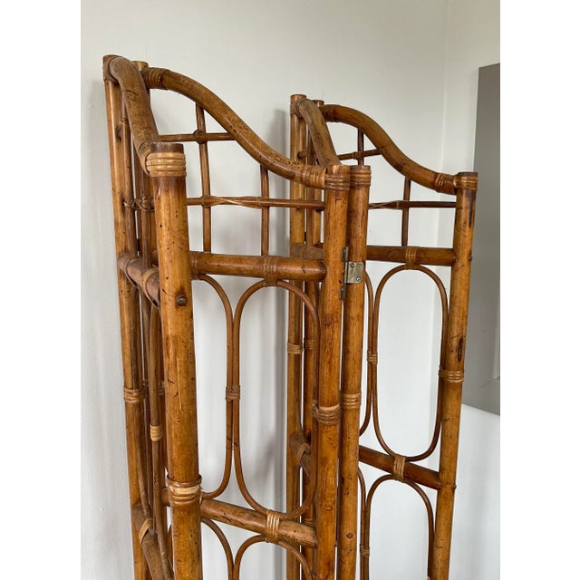 Brown Vintage 1970s Four-Panel Bamboo Screen For Sale - Image 8 of 12
