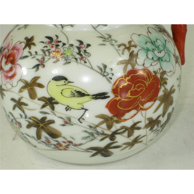 Ceramic Antique Japanese Satsuma Pitcher Hand Panted Bird Floral 1800's Signed For Sale - Image 7 of 12